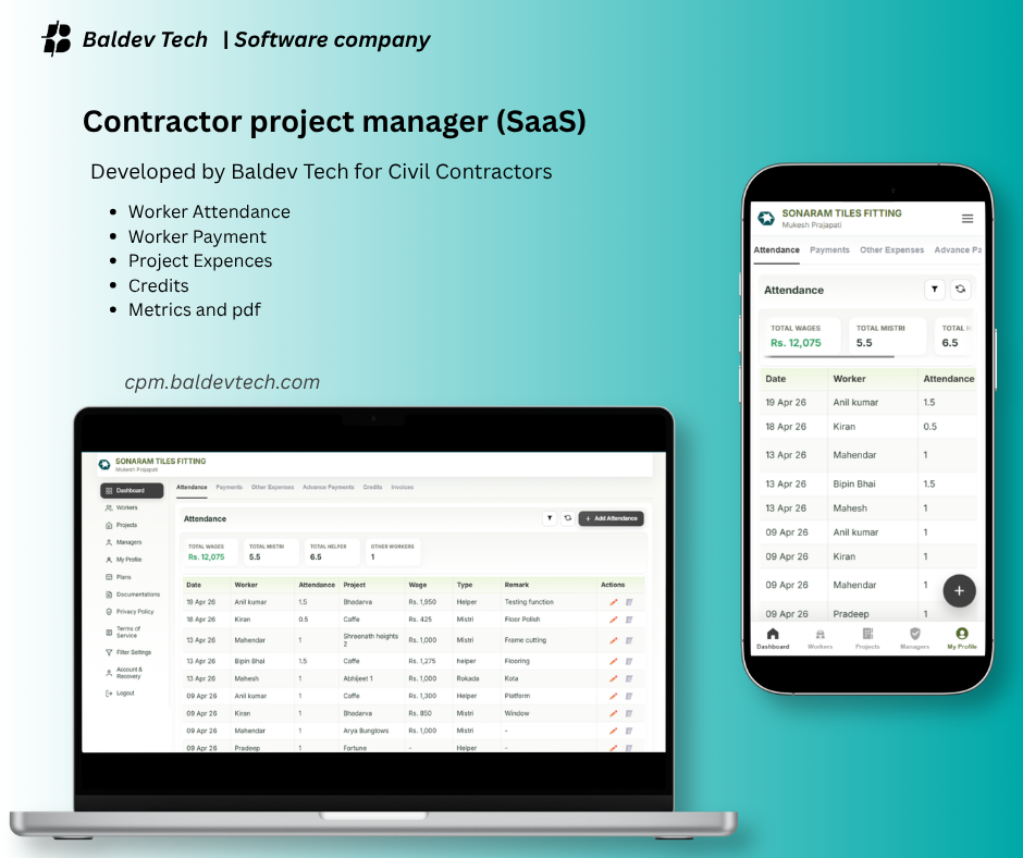 Contractor Project Manager web application interface